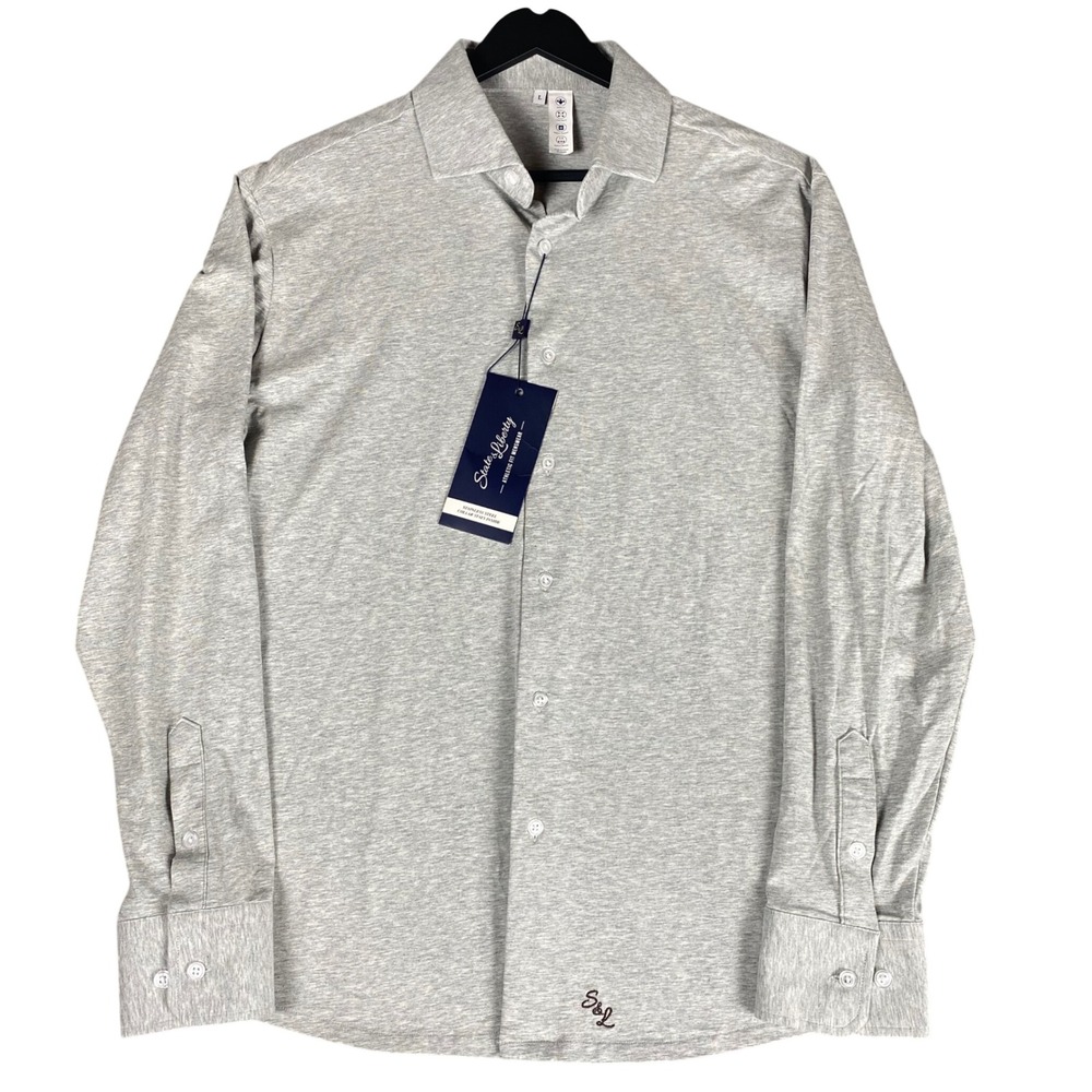 State and Liberty The Fowler Grey Athletic Fit Cotton Stretch Button Down Large